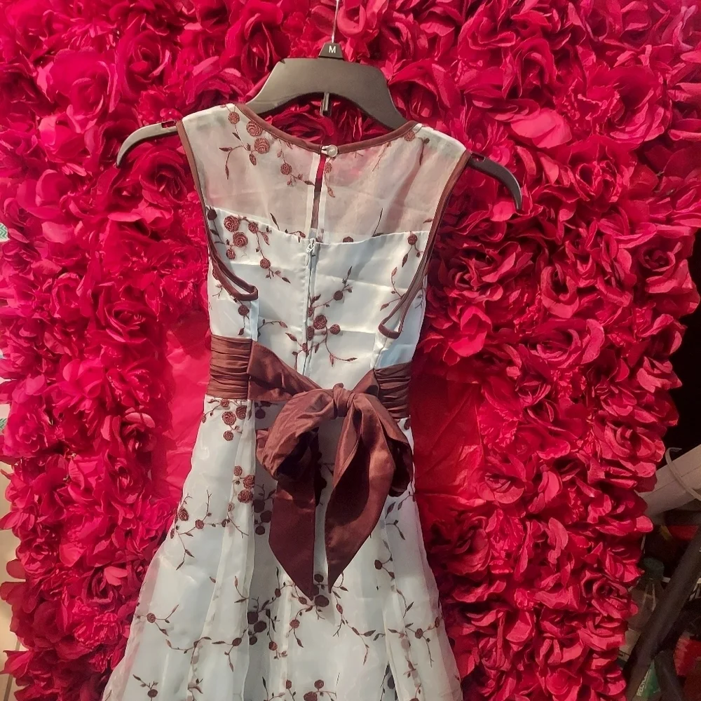 Bonnie Jean Girls Size 12 Formal Dress Brown/Light Blue Dress with Floral Design